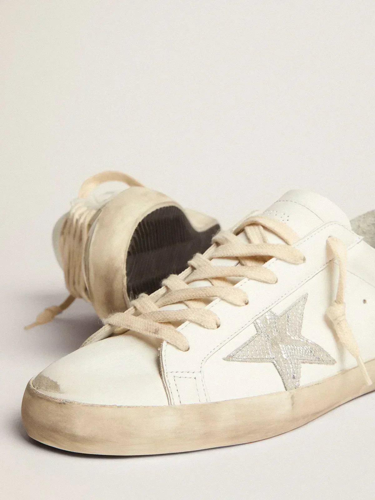Super-Star sneakers with snake-print silver leather star and gold glitter heel tab